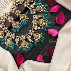 Gold Alike Lakshmi Victorian Diamond Short Neckpiece -Green Beads-VV1468