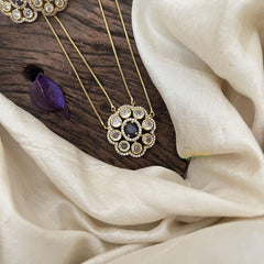 Floral AD Stone Pendant 2 Layer Chain-Purple-G14693