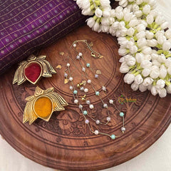 Vriksham Multi-Toned Pastel Crystal Layered & Gold Chain Short Neckpiece-G22350