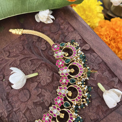 Vriksham Elegant Half Moon With Floral Style Neckpiece-Green Bead-J3341