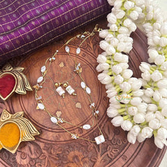 Vriksham Multi-Strand Iridescent Glass Pearl & Gold Chain Short Neckpiece-G22351