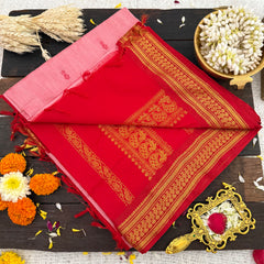 Vriksham Glossy Pink With Red Border-Kalyani Cotton Saree-VS4572