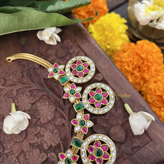 Vriksham 7 Chakri Style Kundan Jadau Short Neckpiece-Green Red White-J3352