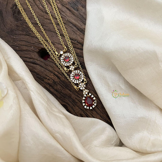 Elegant Red AD Stone Pendant 3 Layer Chain-G14688