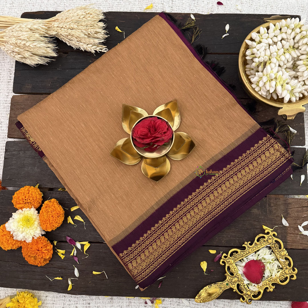 Vriksham Golden Yellow With Maroon Border-Kalyani Cotton Saree-VS4561
