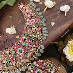 Vriksham Elegant Pendant Floral Style Neckpiece-Aqua Green Bead-J3340