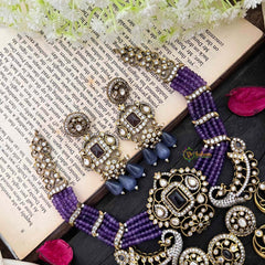 Royal Multilayer Victorian Diamond Pendant Choker-Purple Beads-VV1589