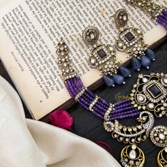 Royal Multilayer Victorian Diamond Pendant Choker-Purple Beads-VV1589