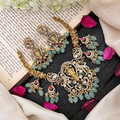 Pastel Green Bead Victorian Diamond Temple Neckpiece-Maha Vishnu -VV066