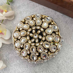 Vriksham Gold-Tone Polki Potli Bag with White Stone Inlay Style With Hair Bun Cage Accessory-H1298