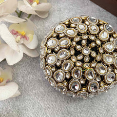 Vriksham Gold-Tone Polki Potli Bag with White Stone Inlay Style With Hair Bun Cage Accessory-H1298