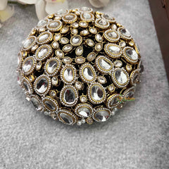 Vriksham Gold-Tone Polki Potli Bag with White Stone Inlay Style With Hair Bun Cage Accessory-H1298