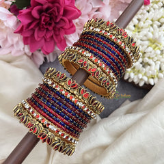 Vriksham Red Blue With Lotus & Kundan Style Silk Thread Bangle Set-G19882