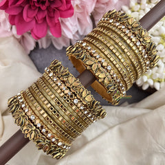 Vriksham Golden With Golden Lotus & Kundan Style Silk Thread Bangle Set-G19883