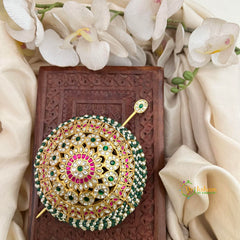 Floral Traditional Emerald Green and Pearl Moti Juda Pin Bun Cage-Vriksham-G22470