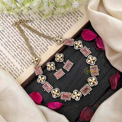 Elegant Pastel Pink Victorian Diamond Neckpiece-VV1777