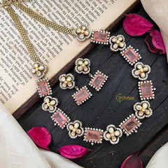 Elegant Pastel Pink Victorian Diamond Neckpiece-VV1777