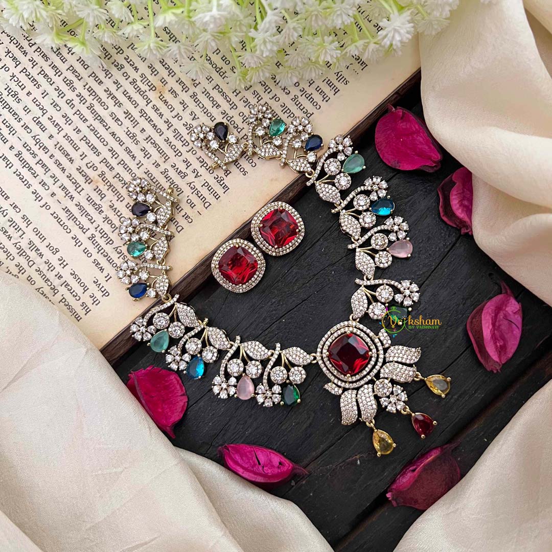 Navrathna Victorian Diamond Neckpiece-VV1780