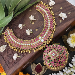 Vriksham Possibly With Floral Pendant Style Short Neckpiece-Gold Bead-J3346