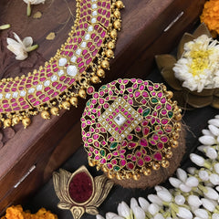 Vriksham Possibly With Floral Pendant Style Short Neckpiece-Gold Bead-J3346