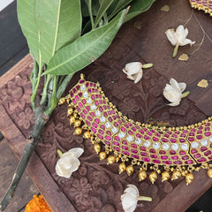 Vriksham Possibly With Floral Pendant Style Short Neckpiece-Gold Bead-J3346