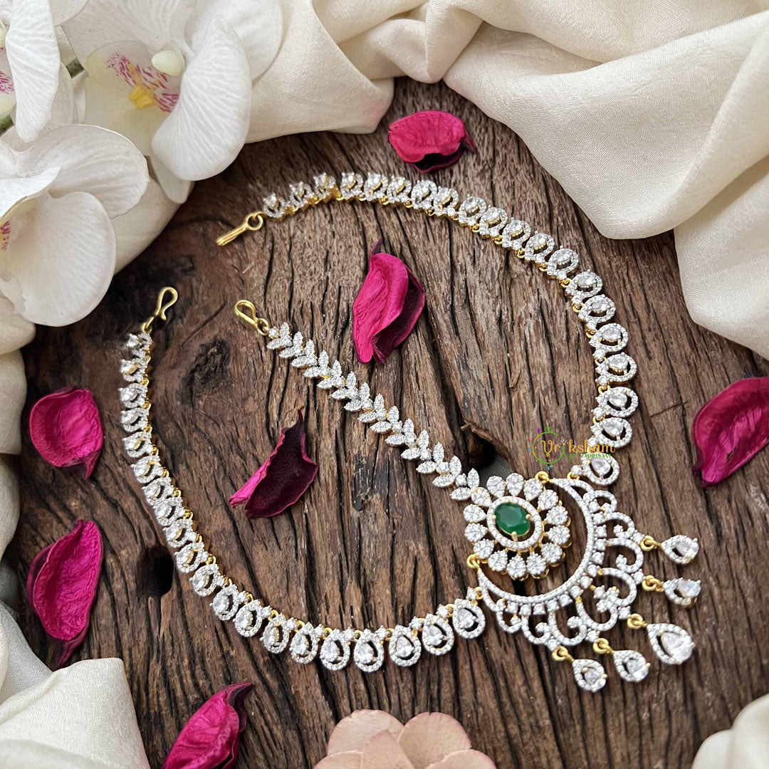 Vriksham Designer Bridal AD Stone With Pear Drop Maang Tikka-Green-G20516