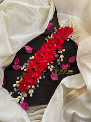 Red Floral Veni with Beads- Hair Accessory-H133