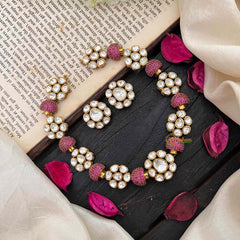 Unique Floral Victorian Diamond Short Neckpiece -Pink-VV1482