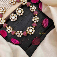 Unique Floral Victorian Diamond Short Neckpiece -Pink-VV1482