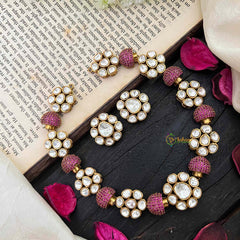 Unique Floral Victorian Diamond Short Neckpiece -Pink-VV1482