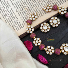 Unique Floral Victorian Diamond Short Neckpiece -Pink-VV1482