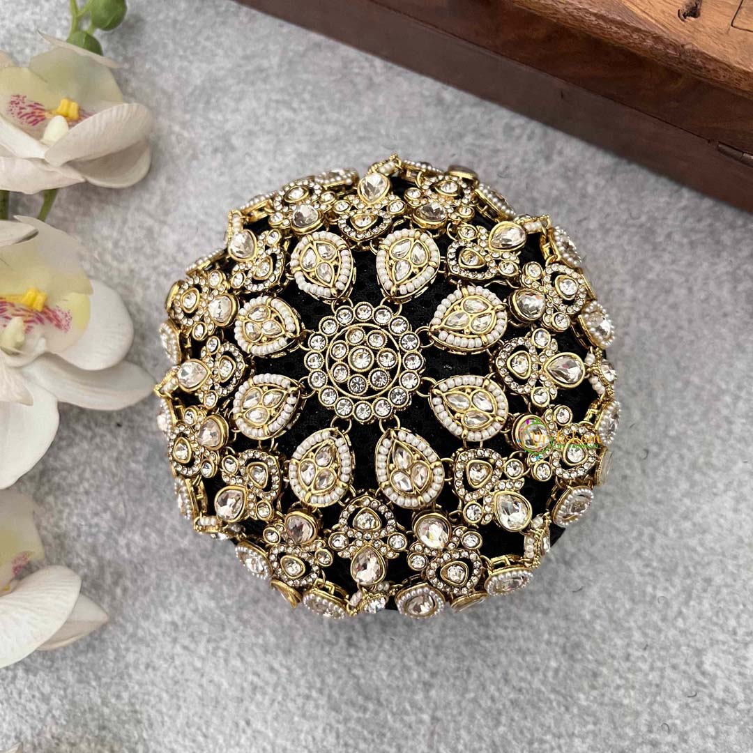 Vriksham Vintage-Inspired Pearl and Stone Statement Style With Hair Bun Cage Accessory-H1299