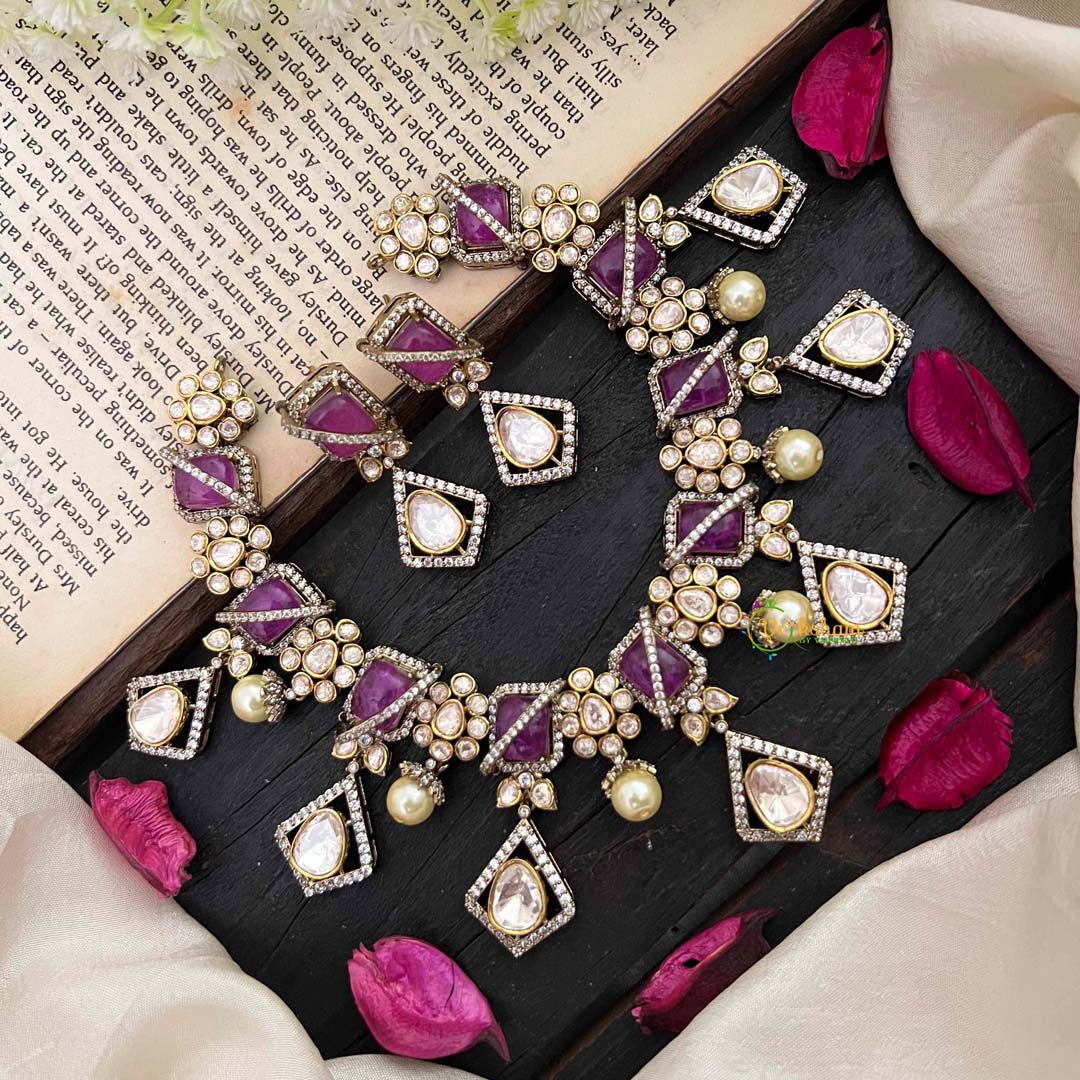 Stylish Floral Purple Victorian Diamond Haram-VV1760