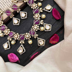 Stylish Floral Purple Victorian Diamond Haram-VV1760