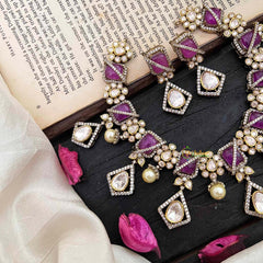 Stylish Floral Purple Victorian Diamond Haram-VV1760