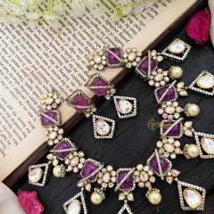 Stylish Floral Purple Victorian Diamond Haram-VV1760