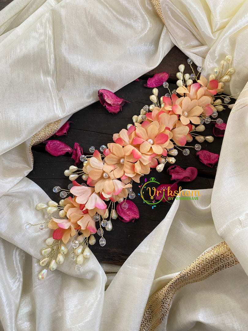 Peach Floral Veni with Crystals- Peach Hair Accessory -H138