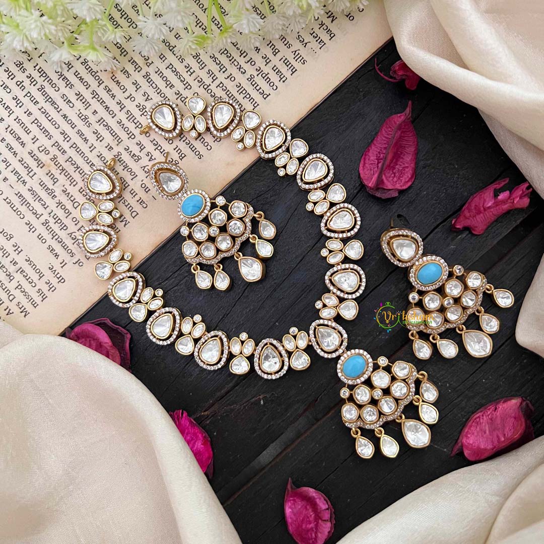 Simple Victorian Diamond Short Necklace-Sky Blue-VV1503