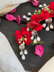 Red Floral Veni with Beads- Hair Accessory-H139