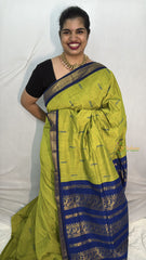 Vriksham Light Green With Dark Blue Border-Kalyani Cotton Saree-VS4560