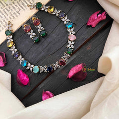 Simple Navrathna Victorian Diamond Neckpiece-VV1754