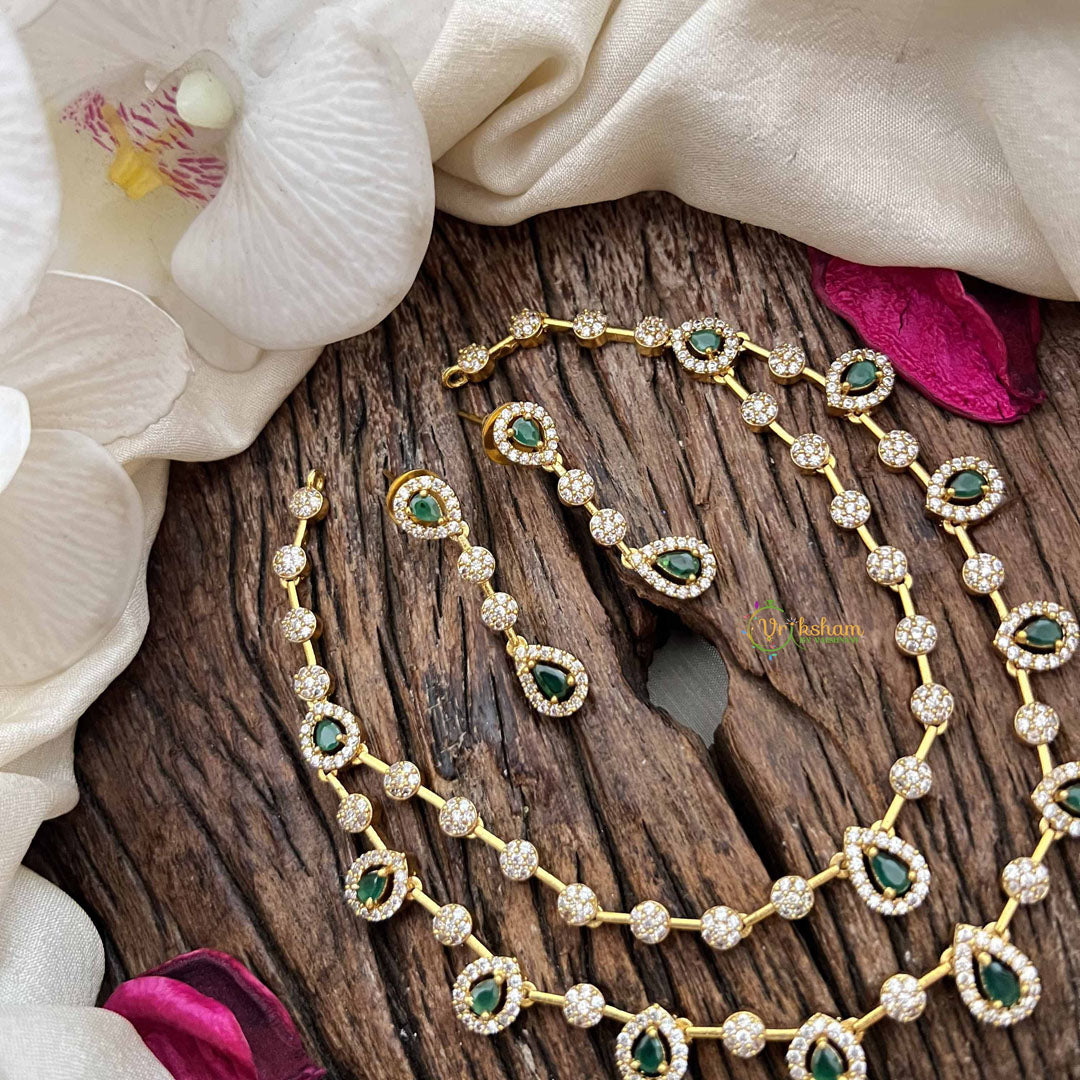 Elegant 2 Layer Green AD Stone Short Neckpiece-Tear drop-G12831