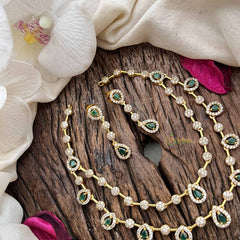 Elegant 2 Layer Green AD Stone Short Neckpiece-Tear drop-G12831