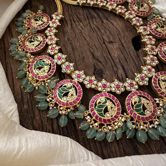 Precious Jadau Kundan Peacock Neckpiece -Beads- J2065