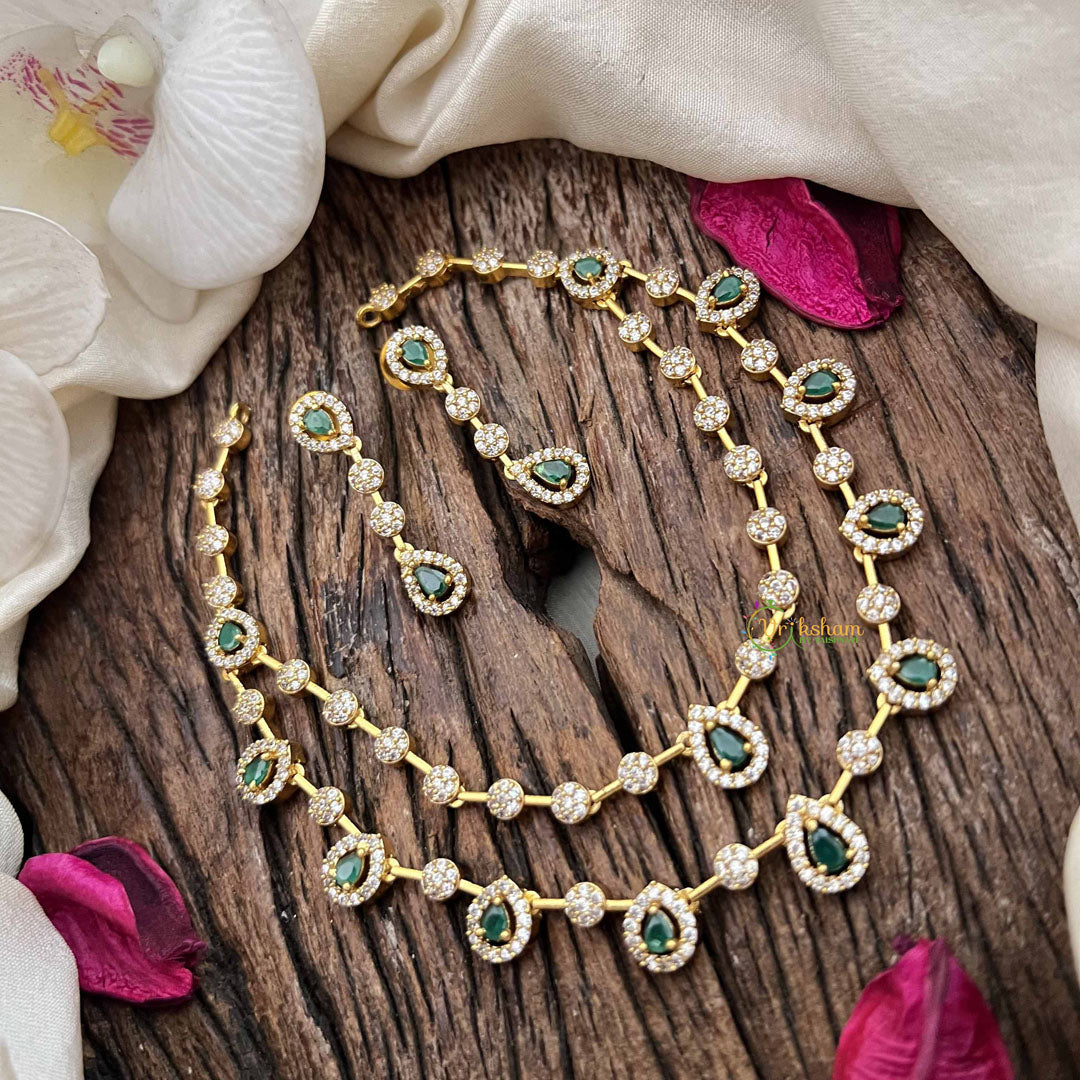 Elegant 2 Layer Green AD Stone Short Neckpiece-Tear drop-G12831