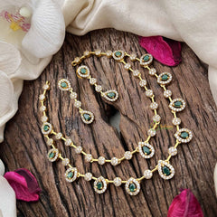 Elegant 2 Layer Green AD Stone Short Neckpiece-Tear drop-G12831