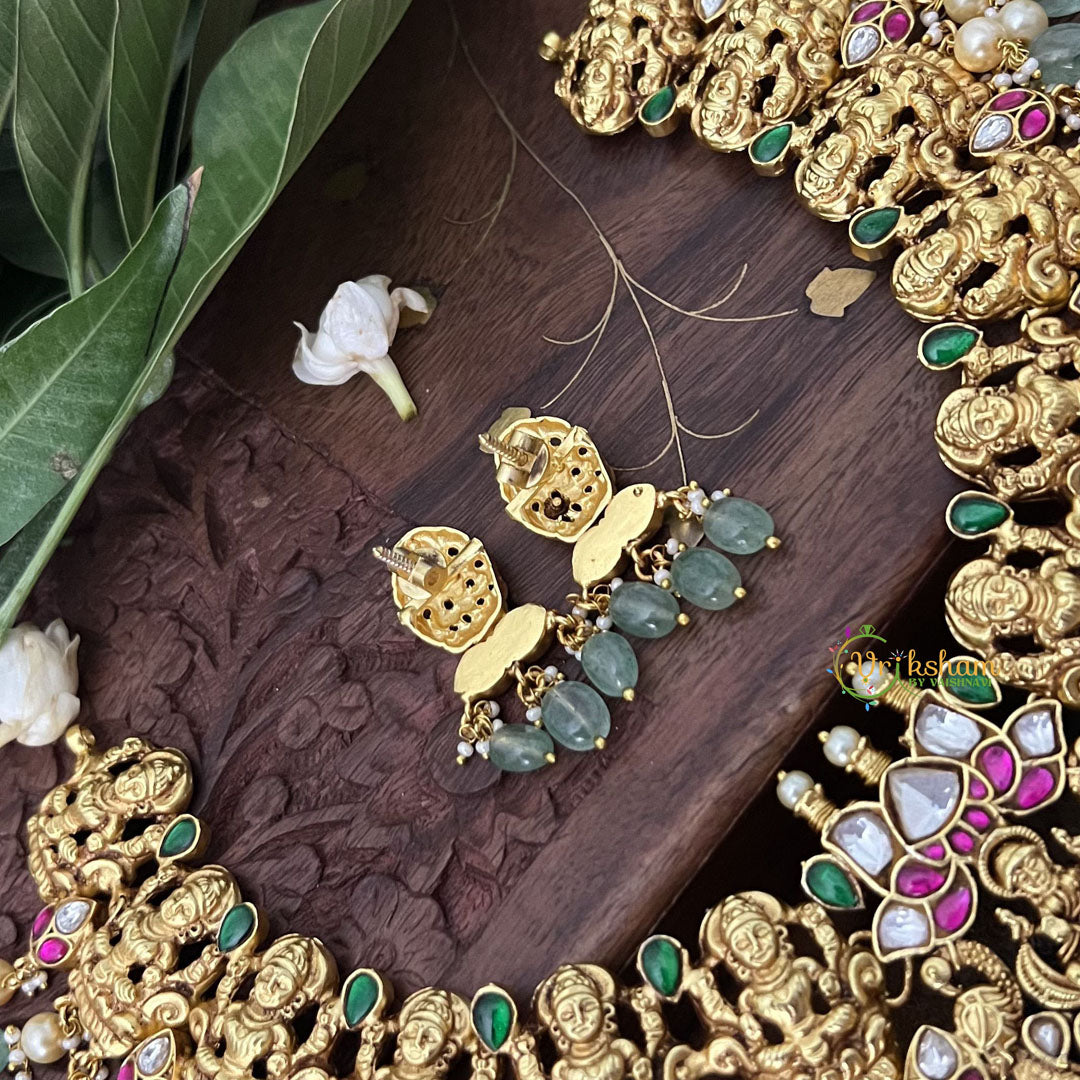 Vriksham Designer Lakshmi Style Pendant Kundan Jadau Neckpiece-Green-Aqua Green Bead-J3393
