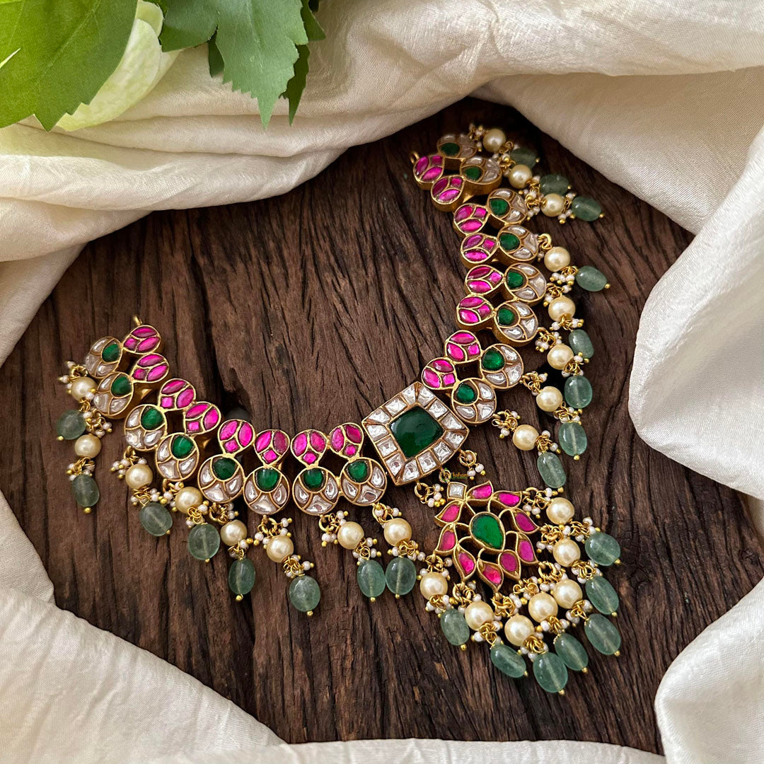 Unique Jadau Kundan Pendant Neckpiece -Beads- J2066