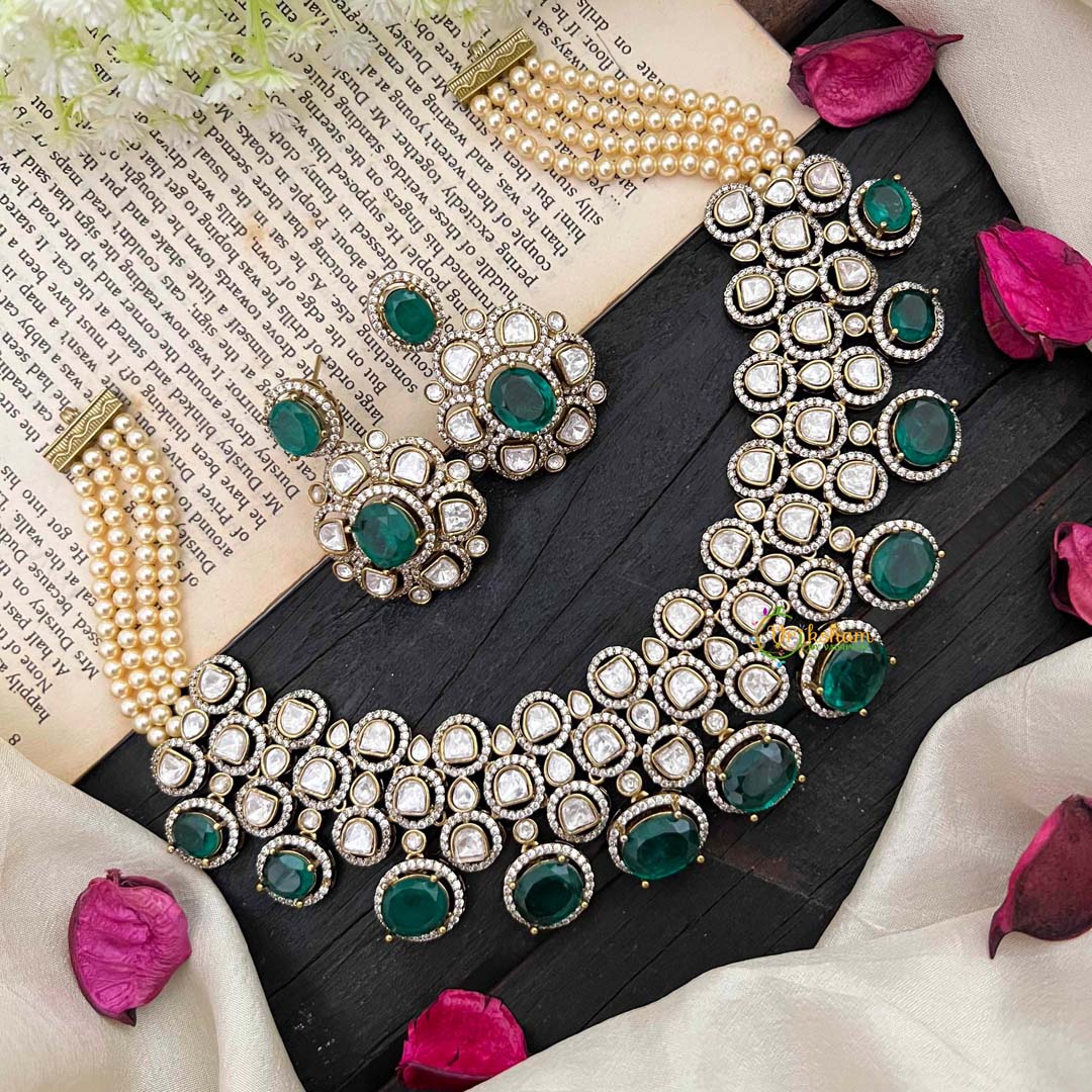 Vriksham Royal Green Polki Bridal With AD Stone Choker Neckpiece-G20521