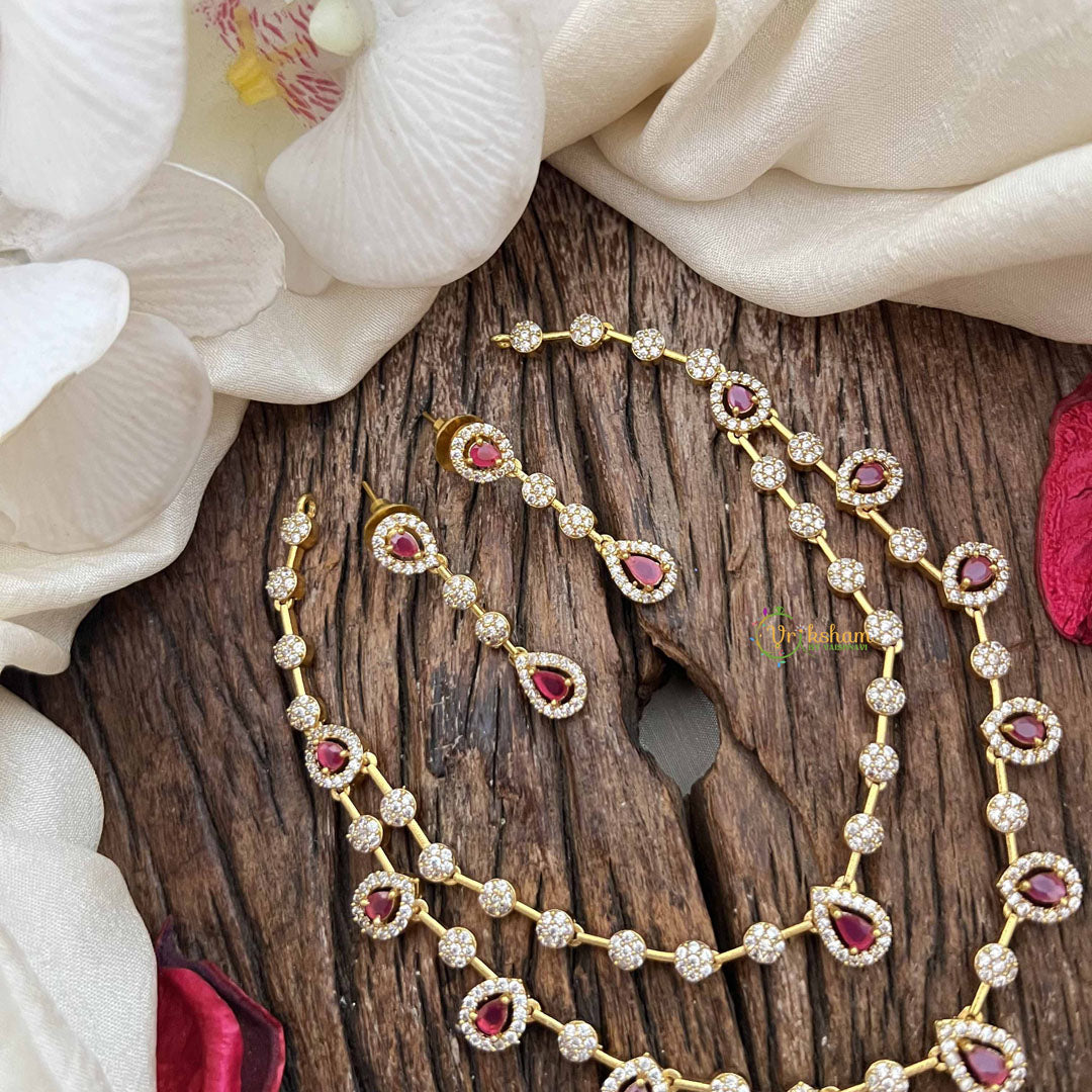 Elegant 2 Layer Red AD Stone Short Neckpiece-Tear drop-G12833